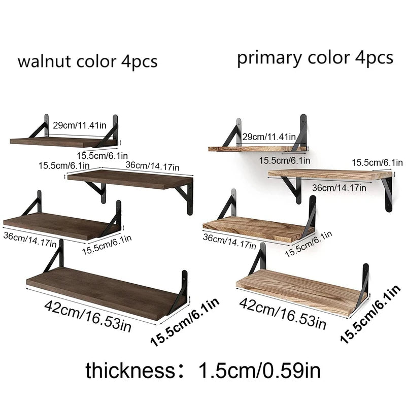 Floating Wall Shelves for Living Room Bathroom Kitchen - Wood Storage Shelving