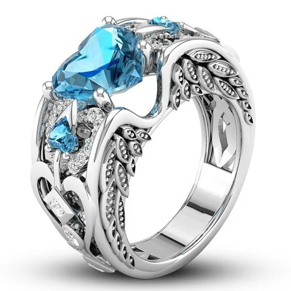 Multicolor Sterling Silver Heart Ring for Women - Wedding Jewelry Gift