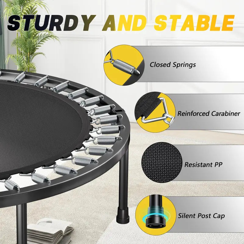 Foldable 40-Inch Fitness Rebounder Trampoline for Adults with Adjustable Handle