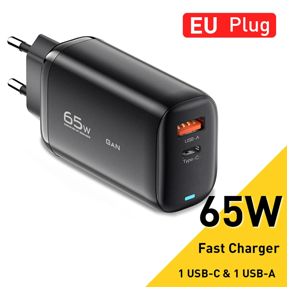 65W GaN USB-C Charger Fast Power Adapter for Laptop & Phone