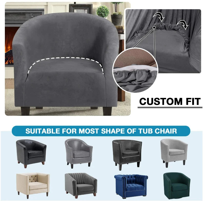 High Stretch Velvet Sofa Cover for Tub Chairs - Skid-Resistant Furniture Protector