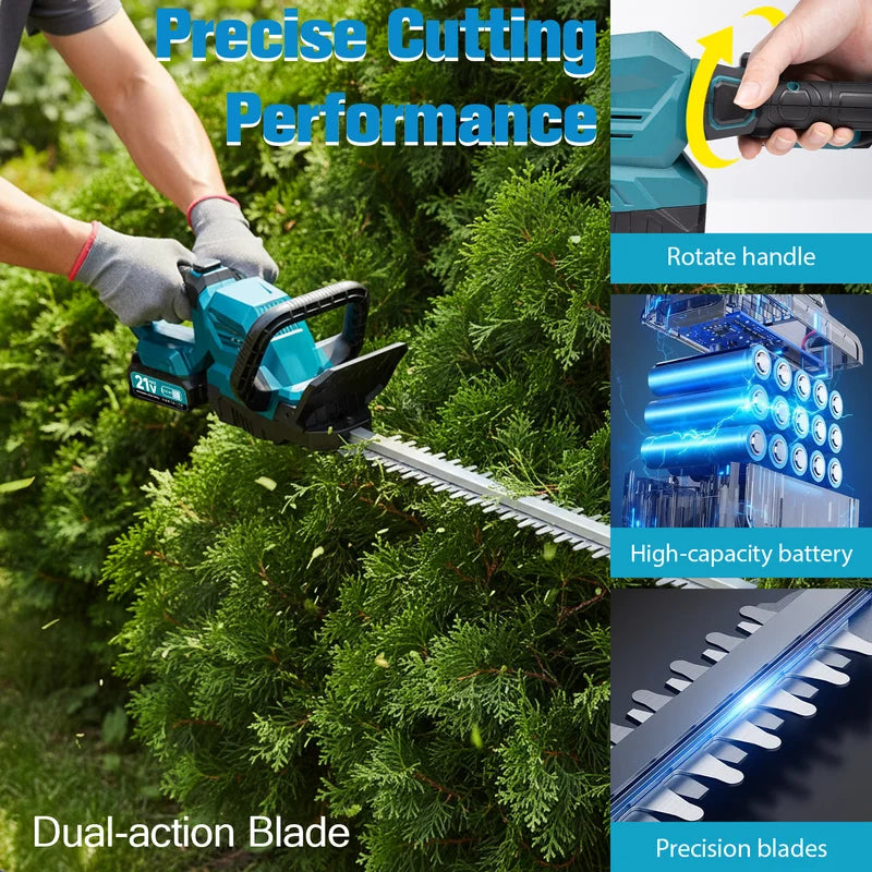 Cordless Hedge Trimmer 20'' with 3000RPM Motor & 180° Rotatable Head