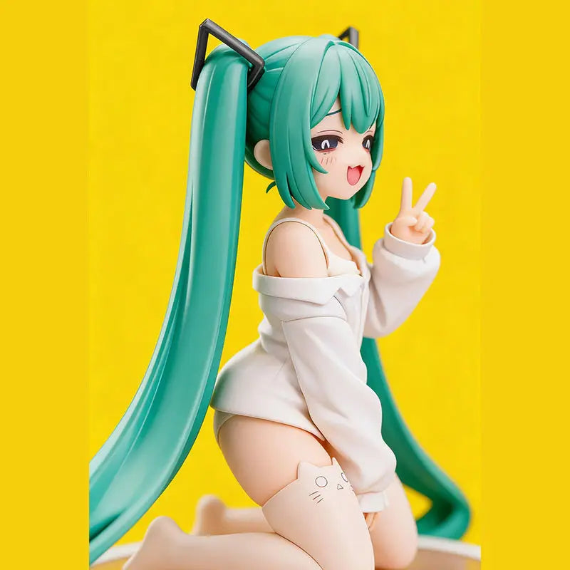 Hatsune Miku Anime Girl Collectible Model - White Pajama Desktop Figurine