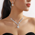 Women’s Crystal Droplet Necklace and Earrings Set for Weddings and Formal Events