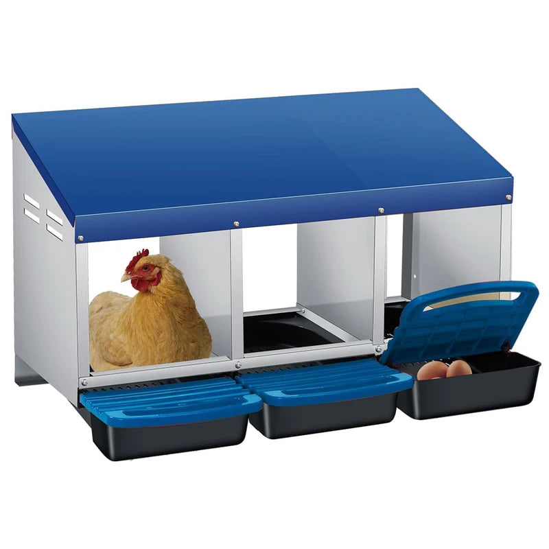 Multi-Compartment Metal Chicken Nesting Box with Automatic Egg Roll-Out, Waterproof Steel Coop