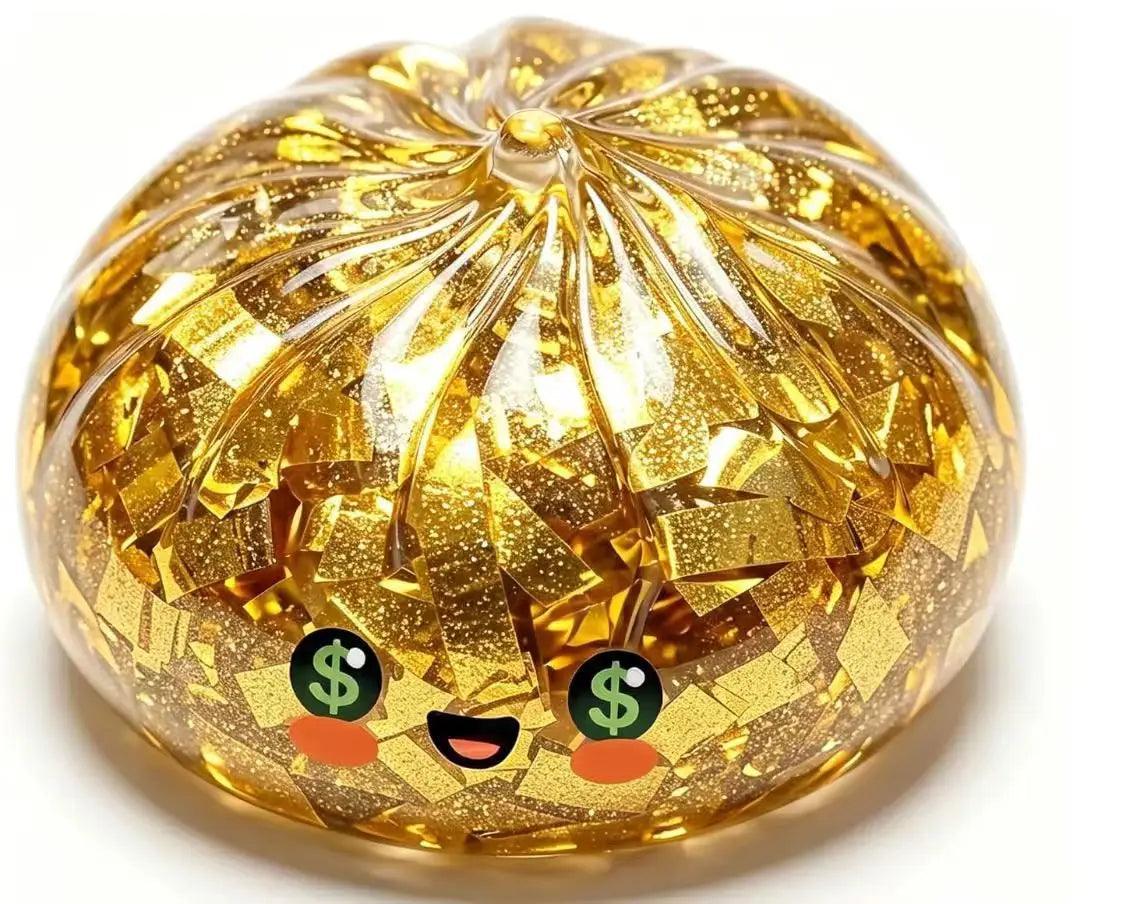 Golden Glitter Dumplings Squishy Stress Relief Toy with Box - Sensory Squeeze Toy for Relaxation
