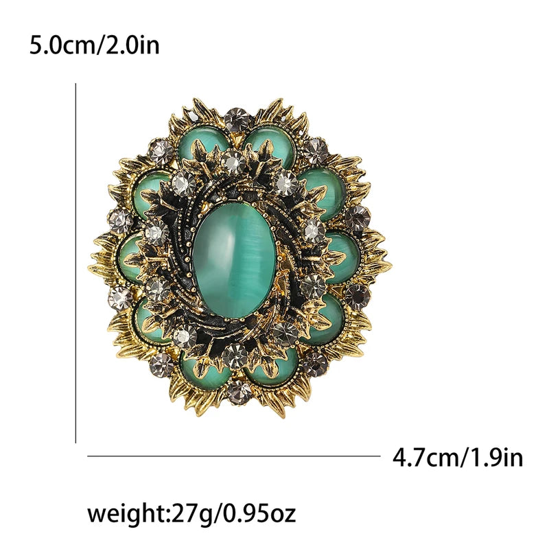Vintage Baroque Brooches for Women Rhinestone Round Badge Pins Casual Party Gift