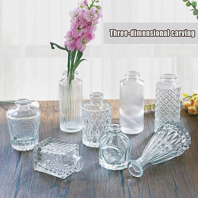 Nordic Style Glass Vase with Embossed Design - Elegant Home Decor, Wedding Centerpieces