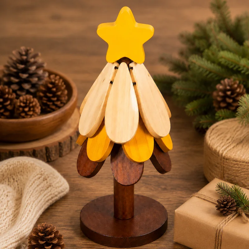 Tree-Shaped Heat Resistant Trivet for Hot Pots, Foldable Wooden Table Protector