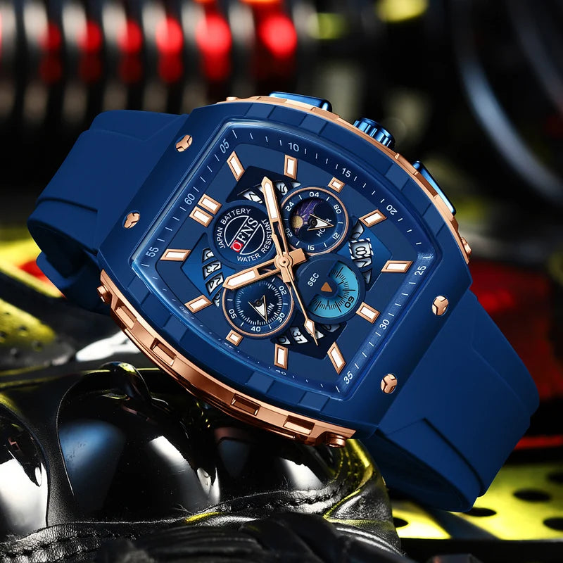 Men's Quartz Waterproof Chronograph Watch with Silicone Strap - Luminous Outdoor Sports Watch