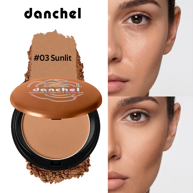 Bronze Compact Powder with Mirror - Long-Lasting Matte Finish Face Powder for Natural Skin Tone