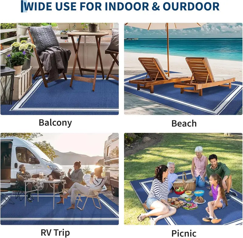 Outdoor Reversible Rug Carpet Waterproof Fluffy Kids Play Mat - 8x10/9x12 ft
