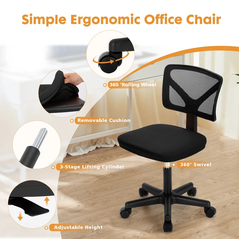 Adjustable Mesh Office Chair with Lumbar Support & 360° Swivel
