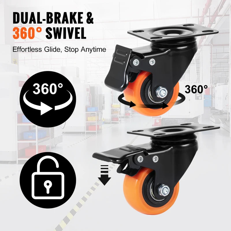 Heavy Duty Swivel Plate Casters Set of 4 with Dual Locking Wheels for Furniture & Carts