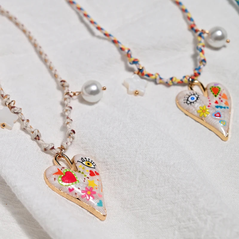 Handmade Knotted Rope Heart Pendant Necklace with Star Pearl for Women - Fashion Jewelry