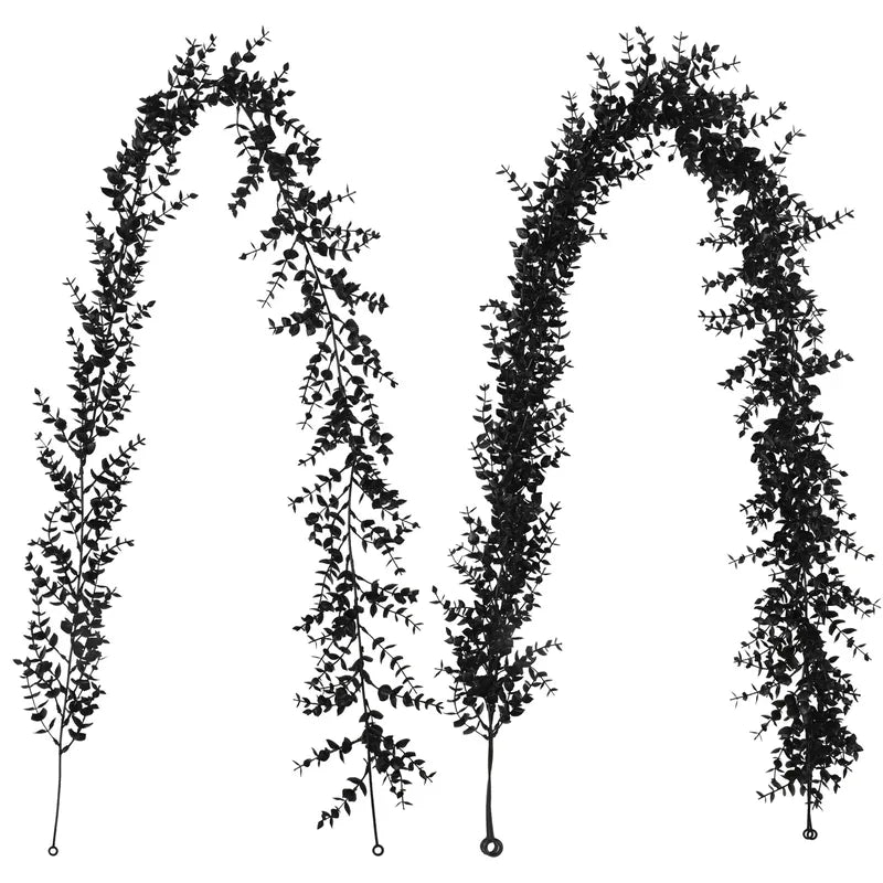 Black Eucalyptus Rattan Wall Hanging Artificial Outdoor Holiday Decor