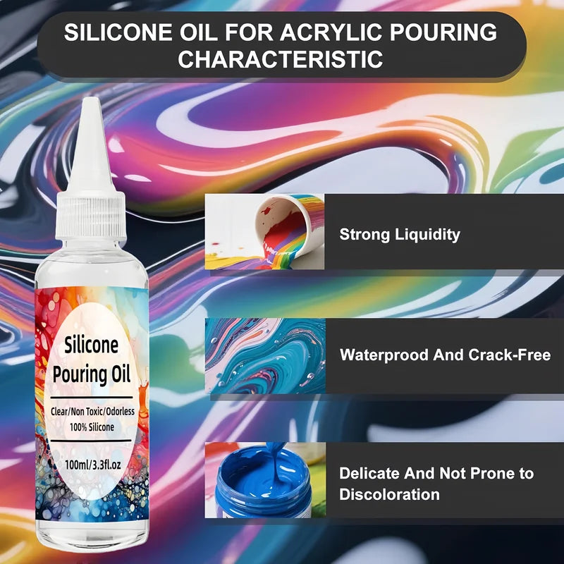 Silicone Pouring Oil for Acrylic & Watercolor Art - Cell Activator, Large 3.3oz Bottle
