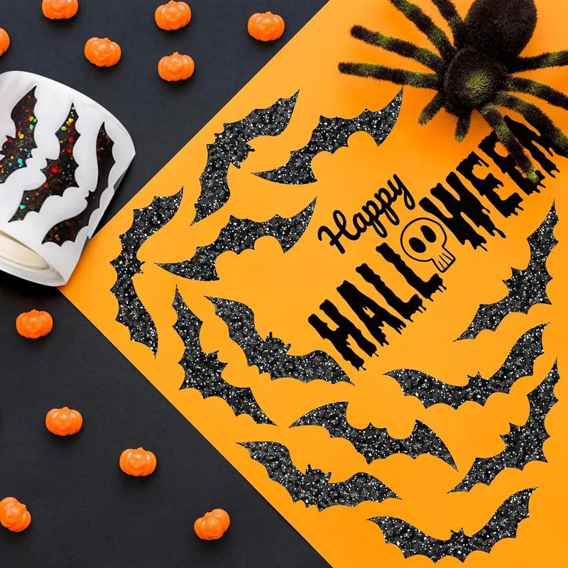 Halloween Bat Stickers Set - Waterproof Glitter Self-Adhesive Decor Roll, 500pcs