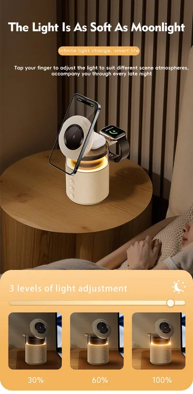 5-in-1 Magnetic Wireless Charging Station with Speaker Night Light Fast Charger for iPhone iWatch AirPods