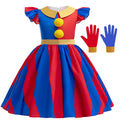 Halloween Circus Cosplay Costume for Kids - Red and Blue Clown Dress Up Outfit with Headwear