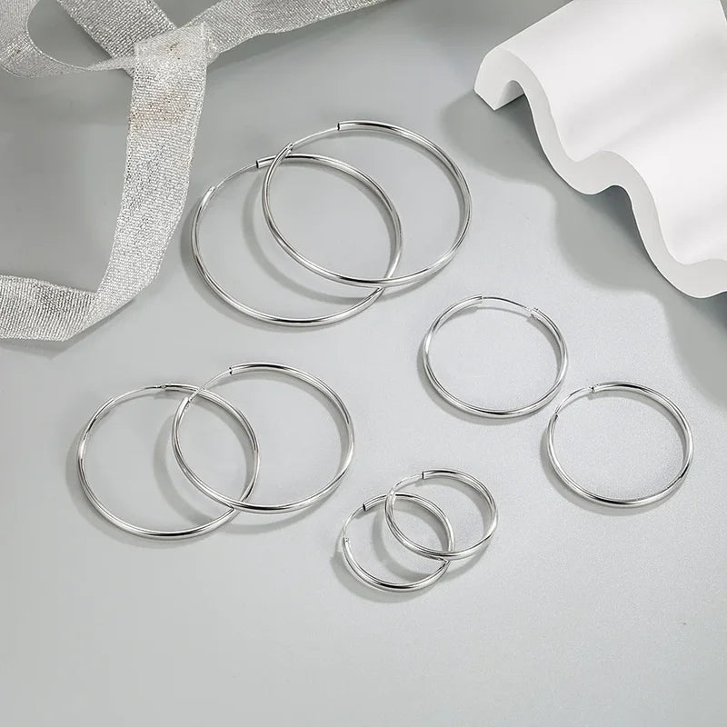 Sterling Silver Hoop Earrings 3MM Thick 3.5/5/6CM for Women Luxury Jewelry