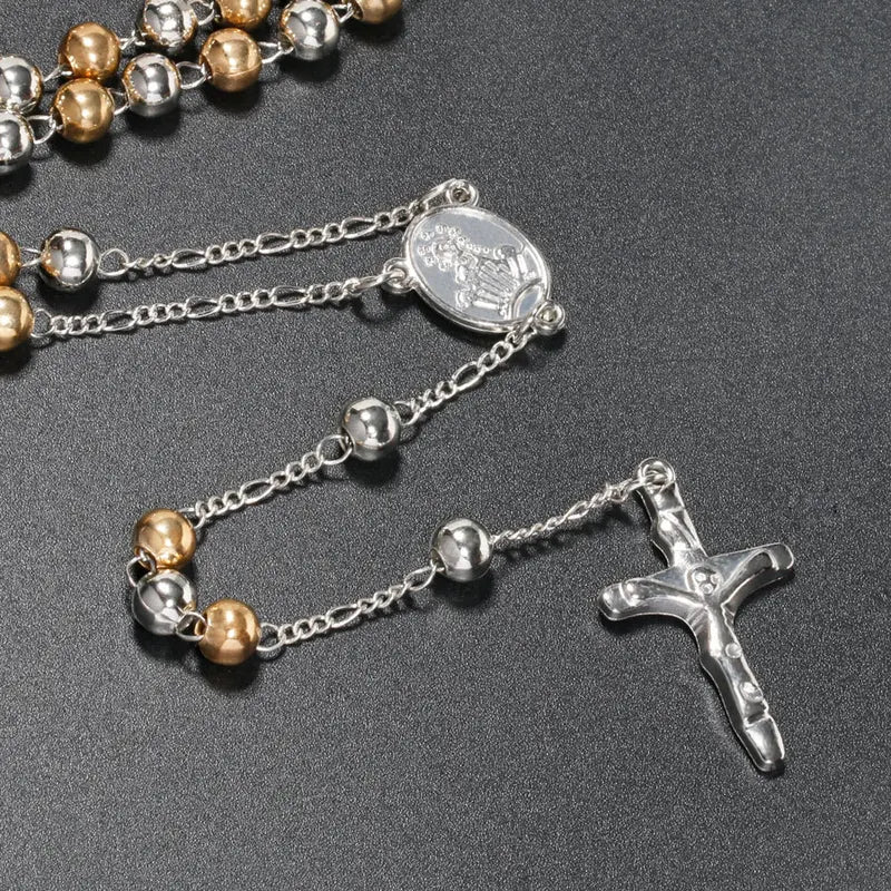6MM Catholic Rosary Necklace for Women & Men Long Prayer Beads Cross Pendant Religious Jewelry Gift