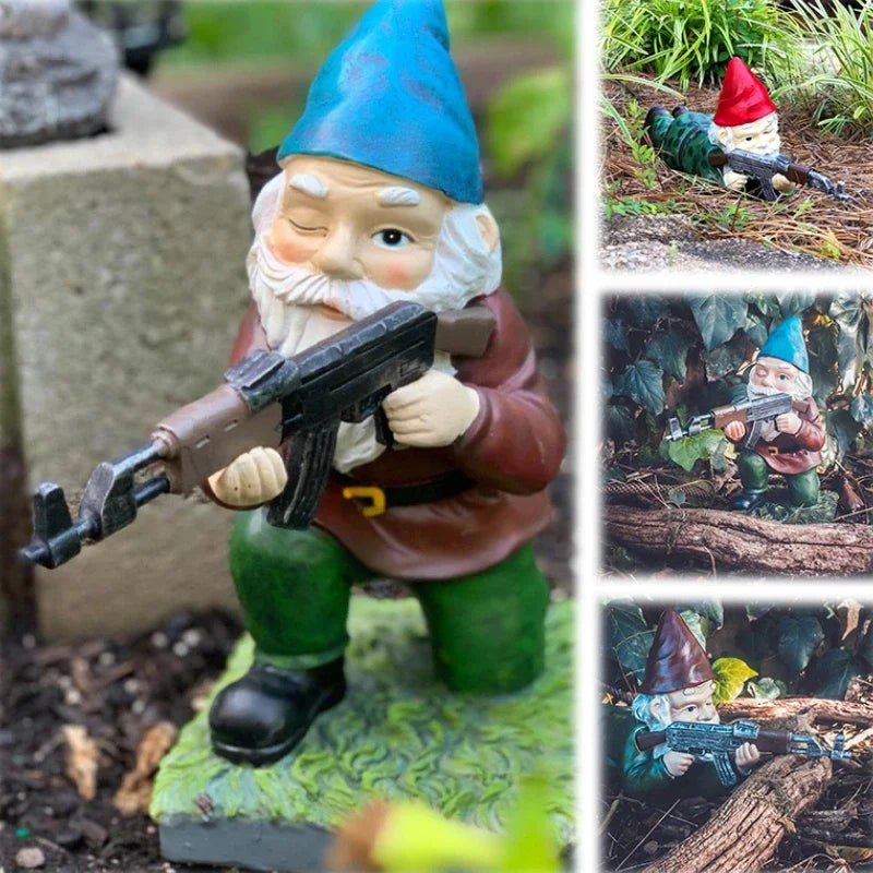 Funny Army Gnome Garden Statue Resin Yard Ornament for Outdoor Decoration