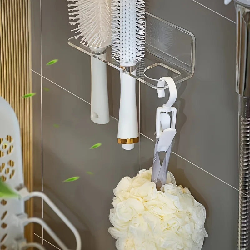 Acrylic Wall-Mounted Bathroom Organizer No-Drill Storage Rack for Hair Brushes & Toiletries
