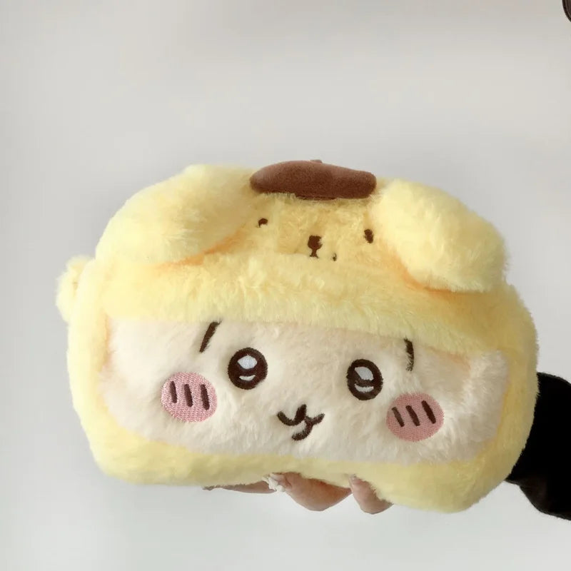 Kawaii Cartoon Plush Pen Bag Large Capacity Fluffy Stationery Organizer with Animal Face Design