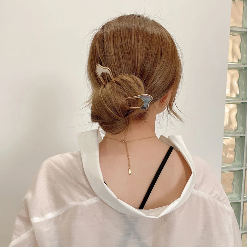 Elegant Silver Gold Color Shell Enamel Hairpin for Women Hair Accessories