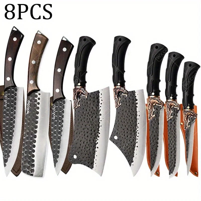 8-Piece Professional Kitchen Chef Knife Set - Stainless Steel Forged Utility & Meat Cleaver