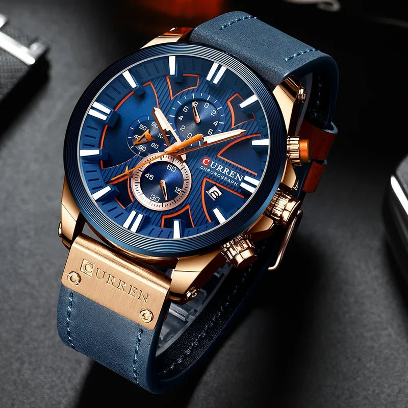 Men's Business Leather Strap Watch - Waterproof Chronograph, Luminous Dial
