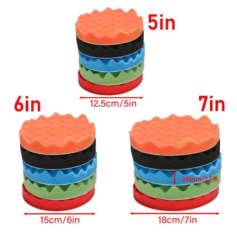 Car Buffing Polishing Sponge Pads Kit 5 Pack - Foam Waffle Detailers 6-7 Inch