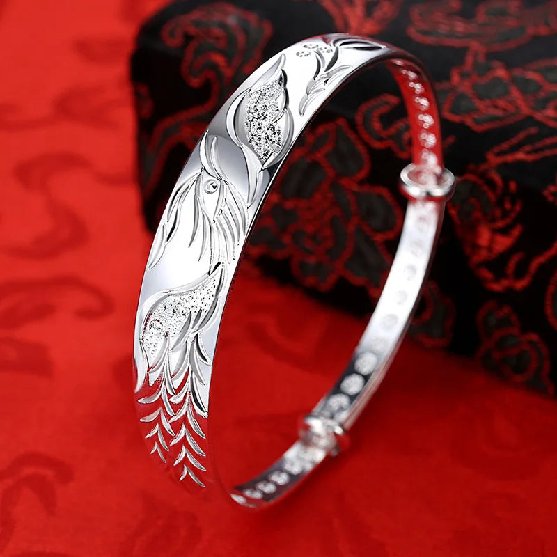 Sterling Silver Phoenix Bracelet for Women - Adjustable Wedding Jewelry