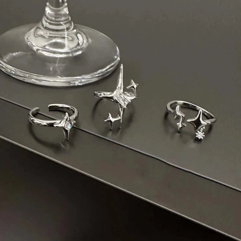 Vintage Cross Star Open Ring for Women Men Gothic Punk Jewelry Adjustable Gift