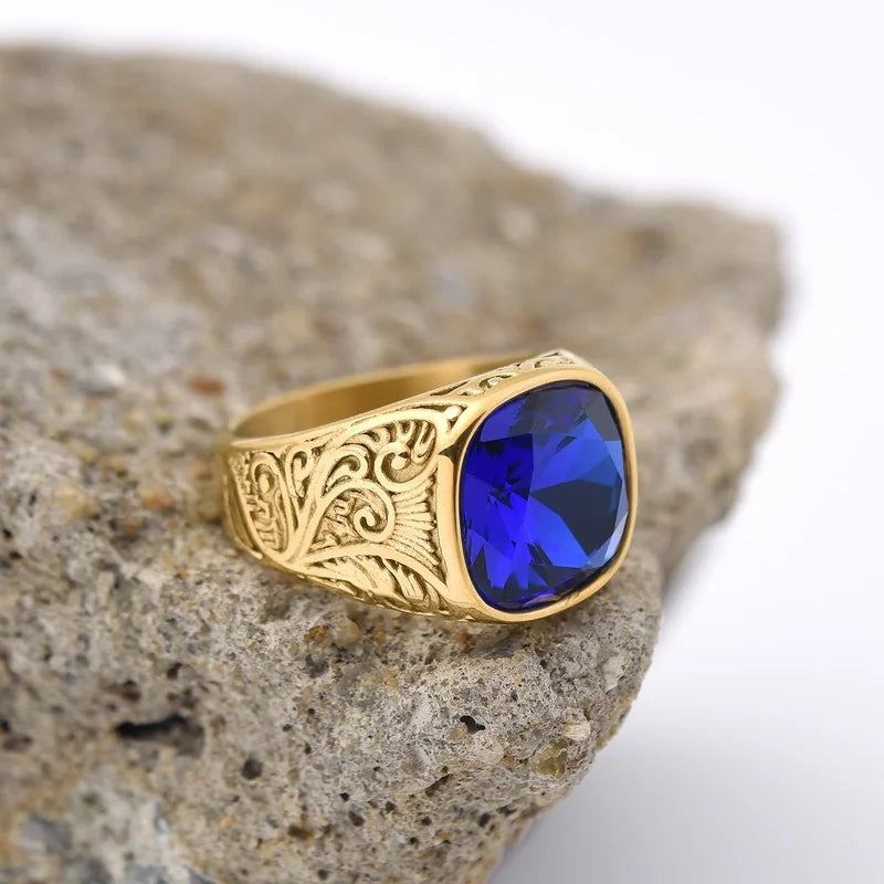 Men's Stylish Multi-Color Gem Silver Ring - Gift-Ready Jewelry
