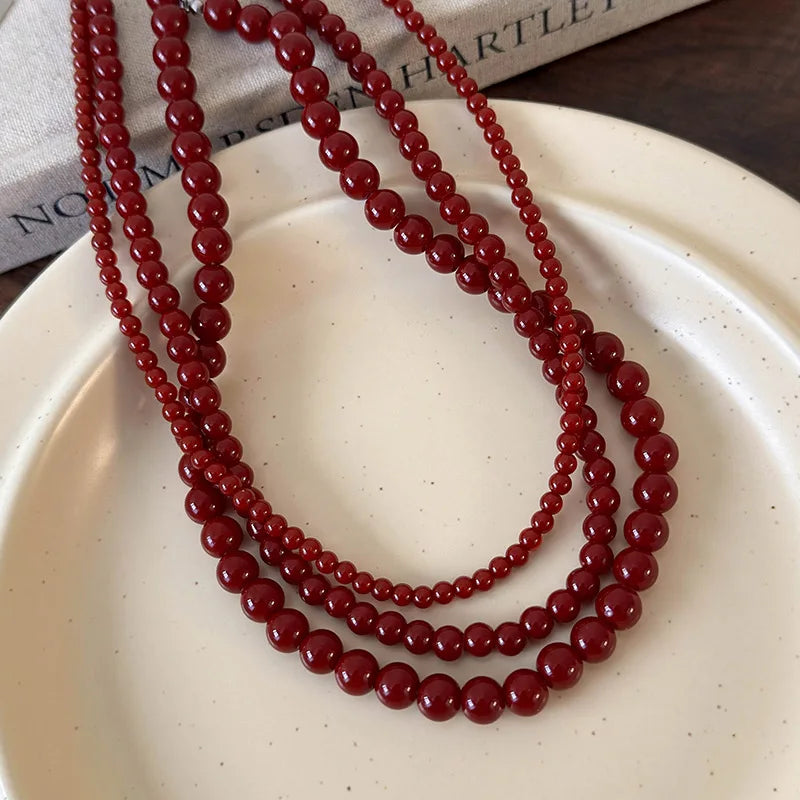 Glass Beads Necklace Strand for Women - 4 6 8mm Bead Jewelry with Silver Plated Chain