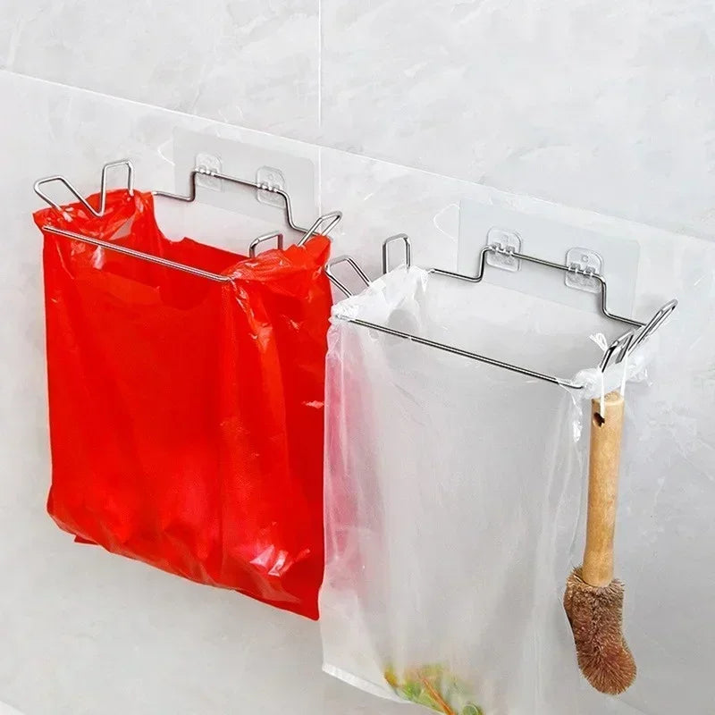 Stainless Steel Kitchen Trash Can Bracket with Hook for Cabinet Door Storage