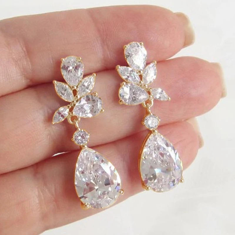 Crystal Drop Earrings with Cubic Zirconia - Trendy Silver Tone Women Jewelry
