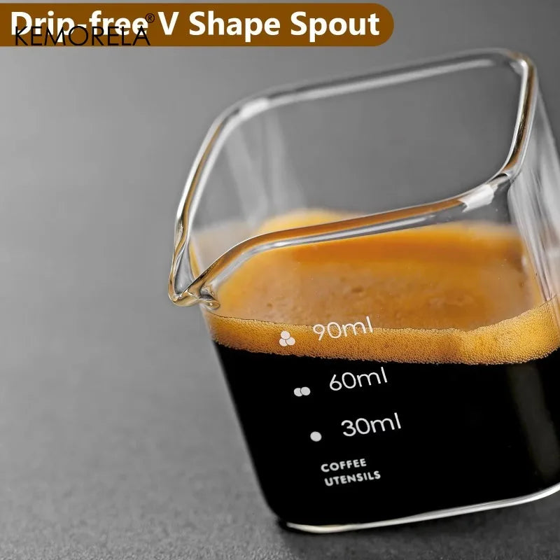 Measuring Pitcher Mug Set - Clear Borosilicate Glass, 90/120ml Espresso Cups
