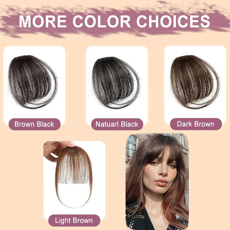 Clip-In Bangs Extensions for Women Natural Black Hairpiece Fringe with Temples