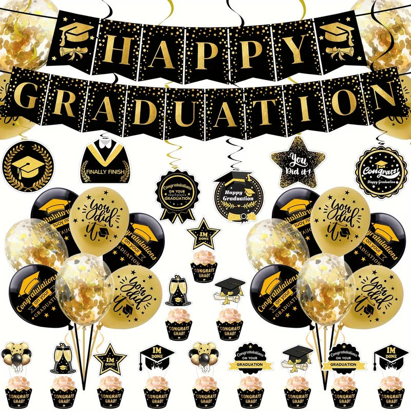 Graduation Party Decoration Kit with Banner Swirls Photo Booth Props Celebration Supplies