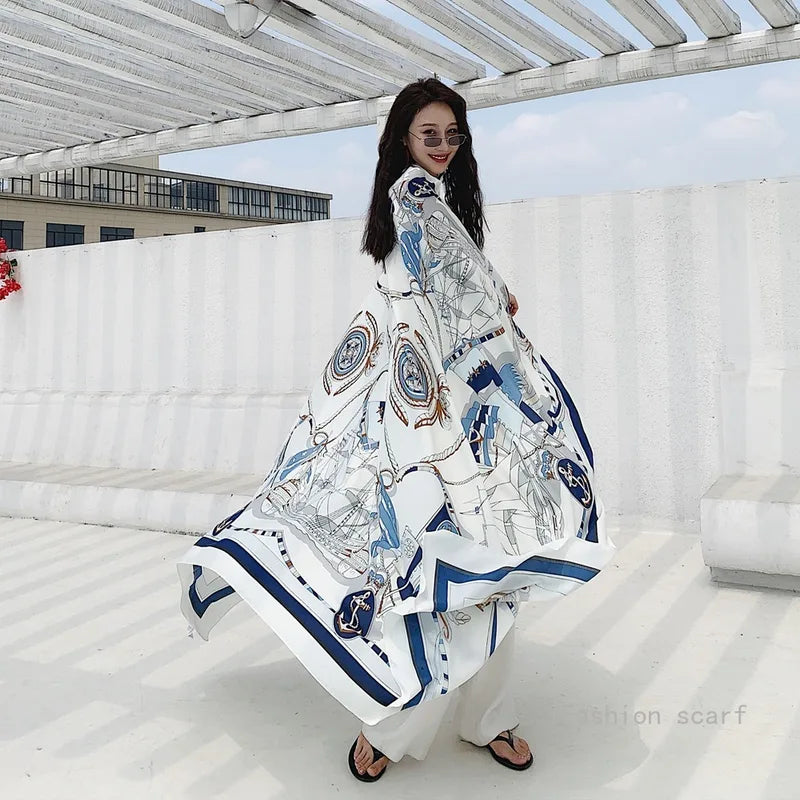 Summer Beach Scarf - Oversized Silk Wrap for Travel & Beach