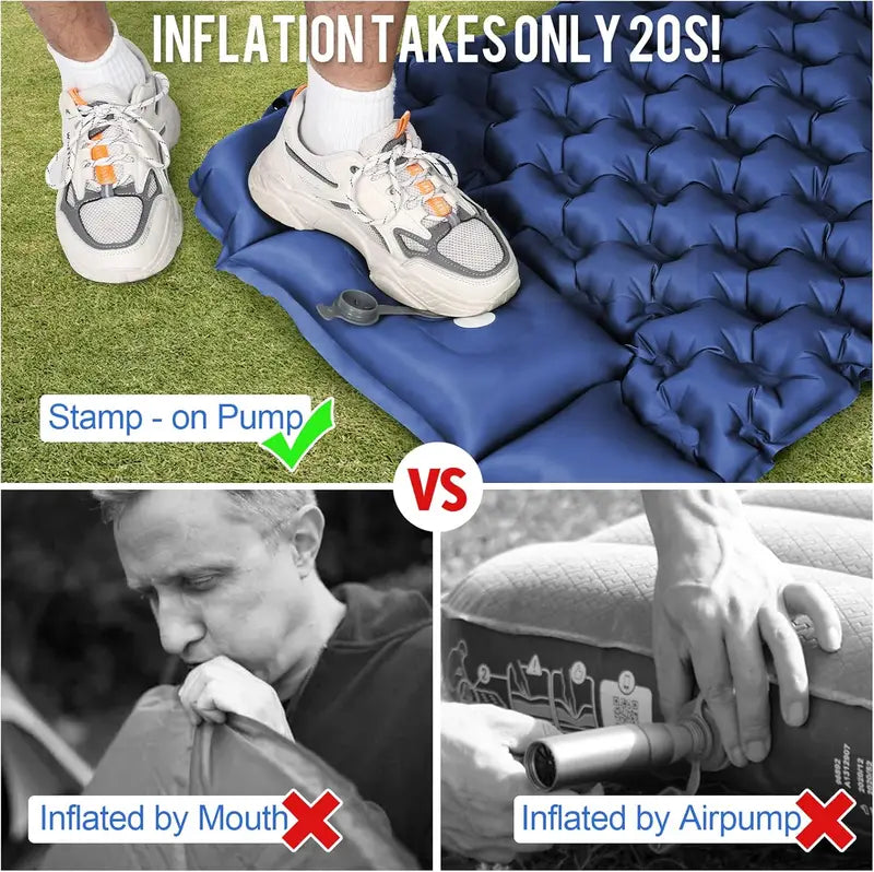 Ultralight Inflatable Camping Mattress with Built-In Pillows and Rapid Pump