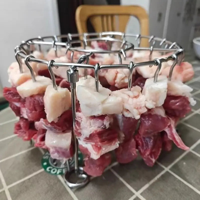 Stainless Steel Vertical Grill Rack with Detachable Skewer Holder for Barbecue and Air Fryer