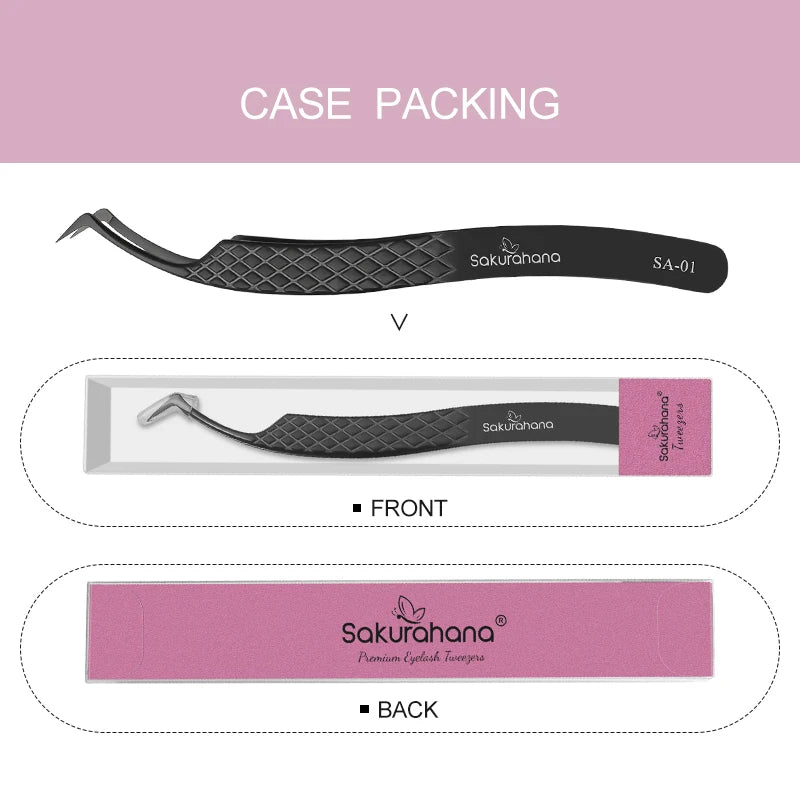 Professional Eyelash Tweezers for Lash Extensions - Black Fiber Tip Makeup Tool