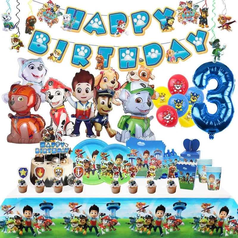 Kids Birthday Party Balloon Set with Foil Latex & Number Balloon - Paw Patrol Theme