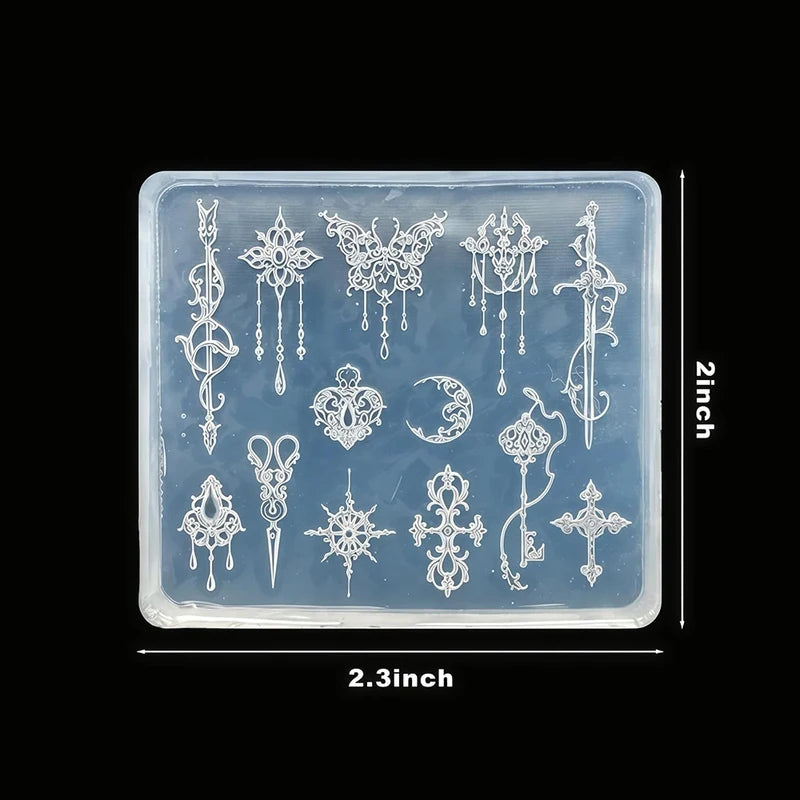3D Baroque Pattern Gel Nail Art Mold Butterfly Moon Resin Sword Silicone Mold with Arrow Design