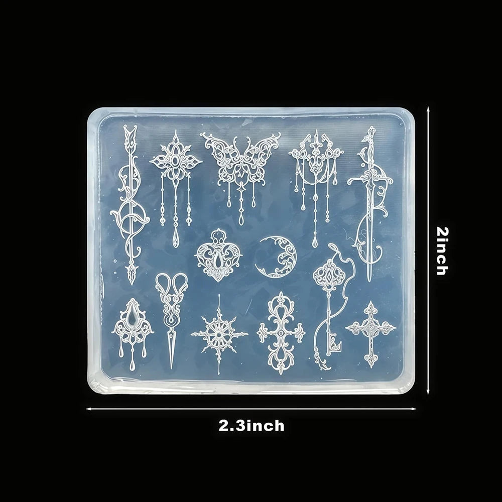 3D Baroque Pattern Gel Nail Art Mold Butterfly Moon Resin Sword Silicone Mold with Arrow Design