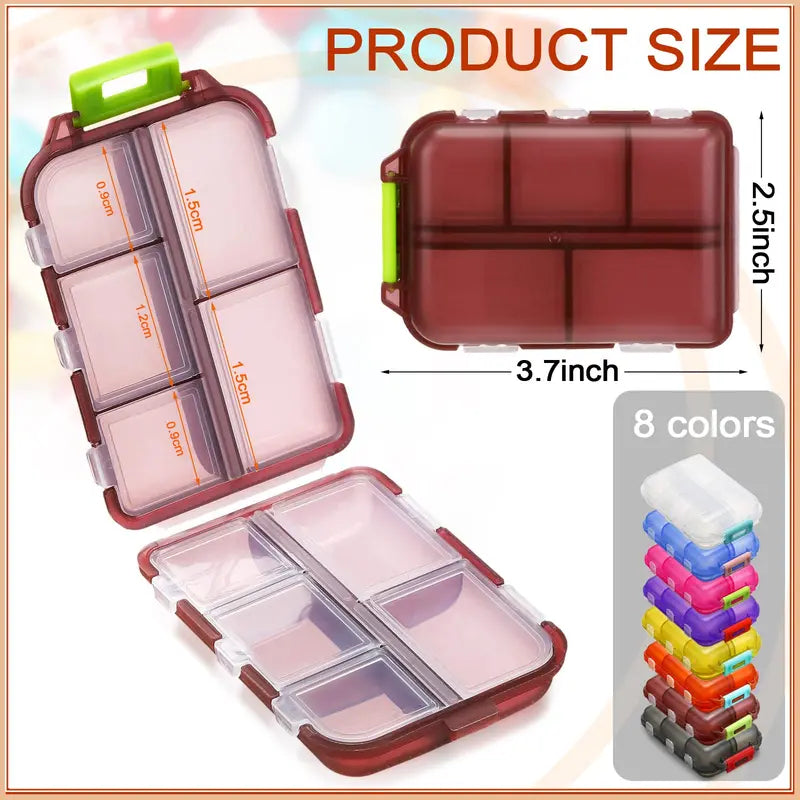 Travel Pill Organizer Case with 10 Compartments - Portable Waterproof Medicine Storage Box